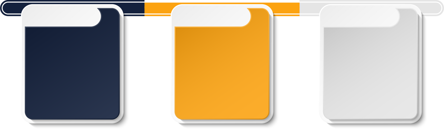 Horizontal timeline or flowchart with three square elements and space for data. Concept of 3 successive steps of company process.